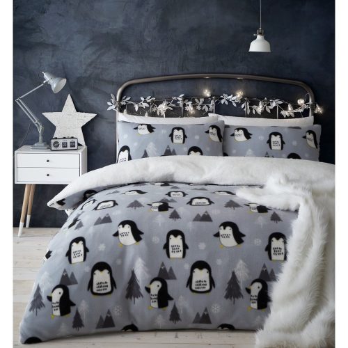 Cosy Penguin szürke fleece ágyneműhuzat